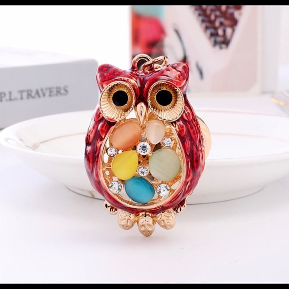 Owl Keychain Charm-Red 